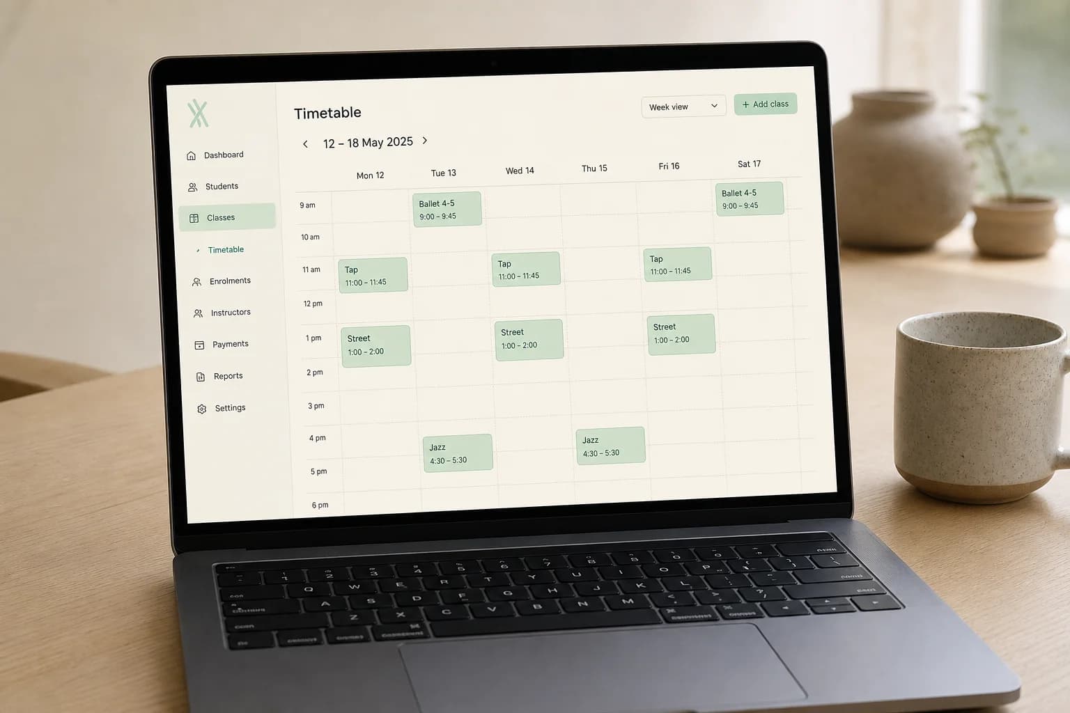 Illustration of a provider's weekly timetable