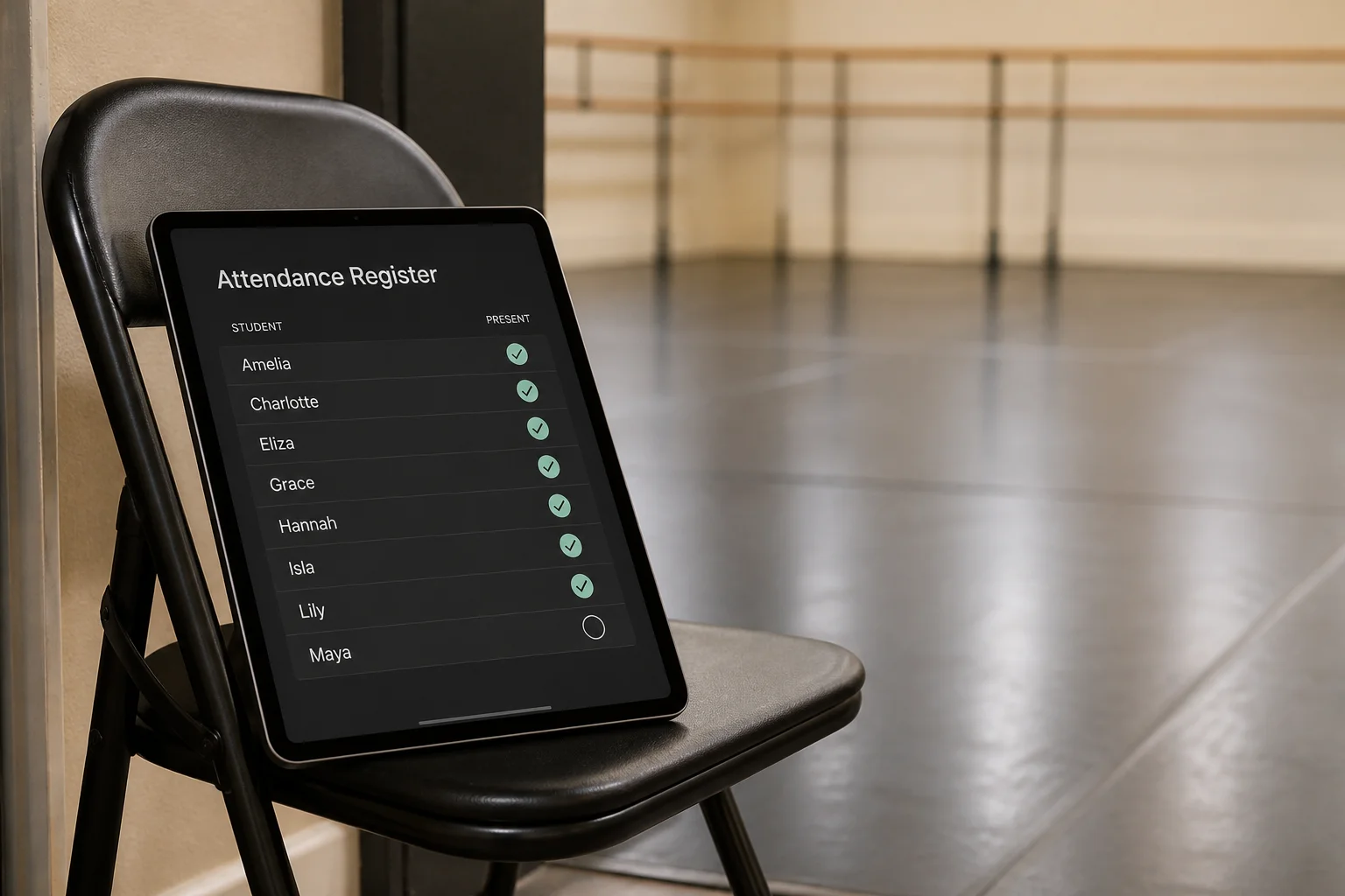 Illustration of an attendance register on a tablet